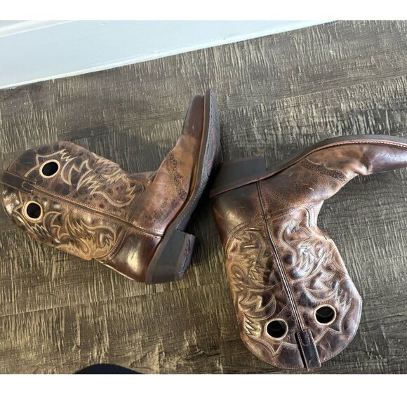 Laredo Men Kane Broad Square Toe Leather Cow Boy Shoes Tan Size 13 - Picture 11 of 11